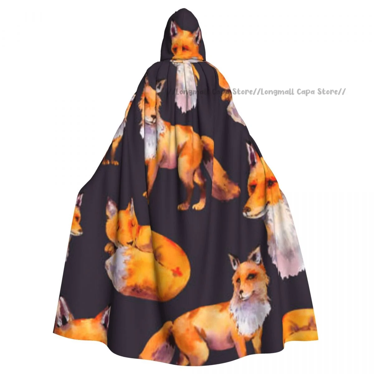

Woodland Foxes Pattern Cloak Hooded Cosplay Costume Halloween Adult Long Party Cape