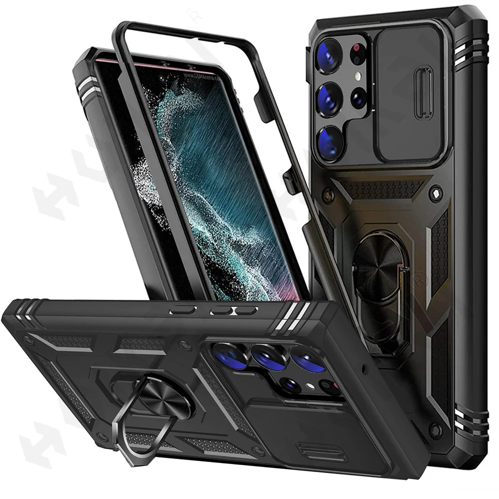 Case For Samsung Galaxy S23 S22 S21 Ultra FE Plus A53 A52 A13 A14 5G Slide Camera 360 Degree Rotate Kickstand Heavy_voghion.com