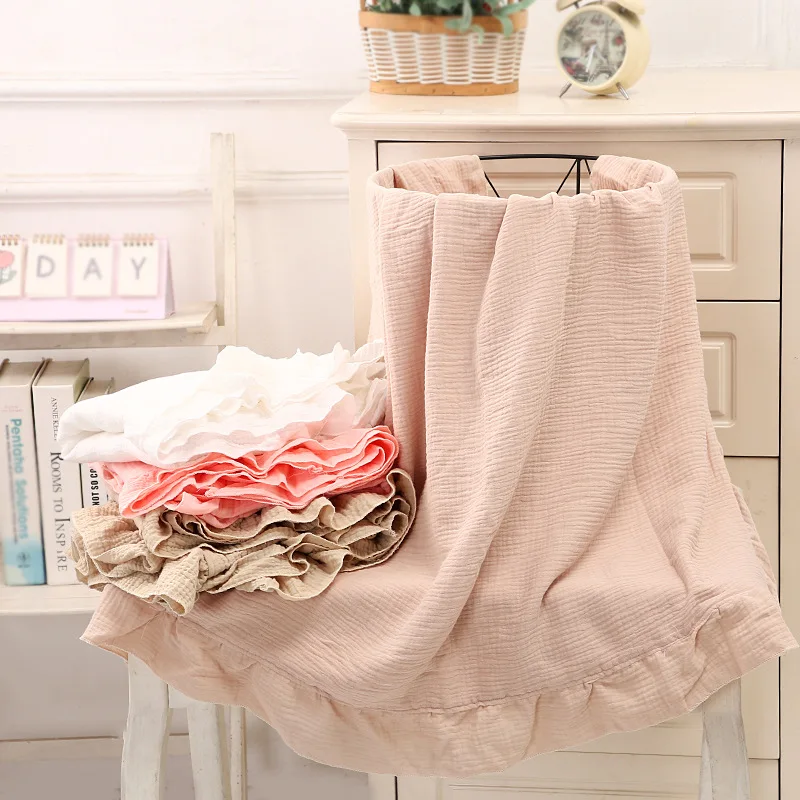 INS Ruffled Muslin Baby Swaddle Blankets for New Born Infant Bedding Organic Baby Accessories Newborn Receive Blanket Cotton images - 6