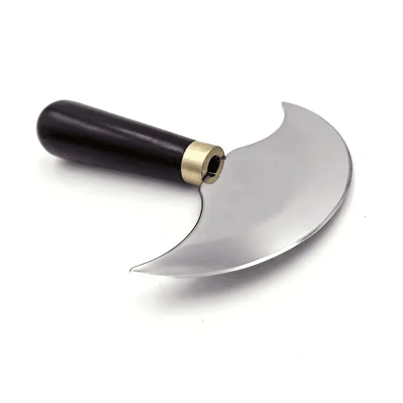 

Round leather craft knife tool for hand cutting and scraping leather 90-120mm head width ebnoy wooden handle