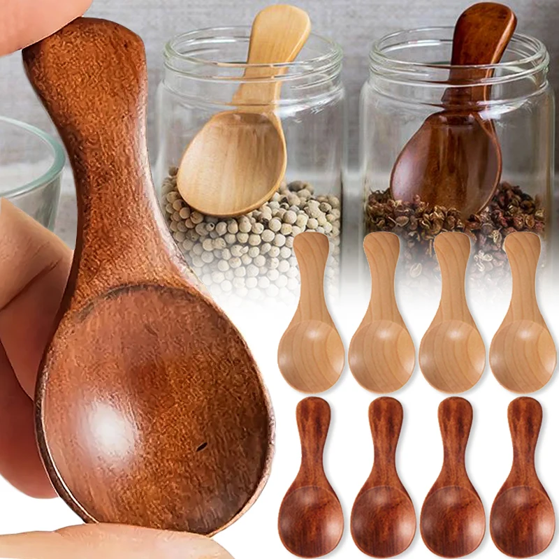 

8/1pcs Mini Wooden Spoons Kitchen Spice Condiment Spoon Coffee Tea Sugar Teaspoons Kids Short Handle Wood Scoops Home Tableware