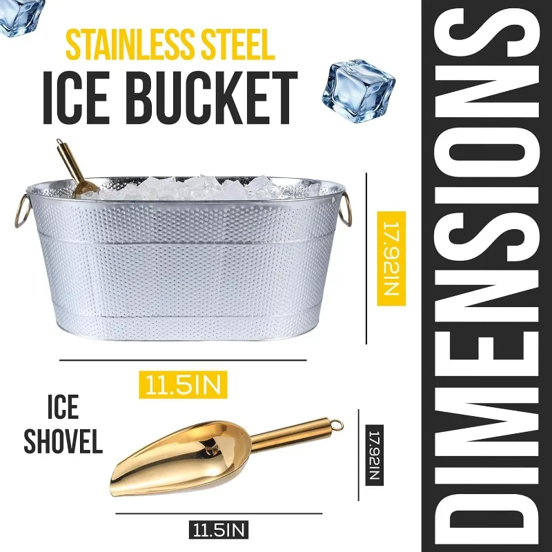 18&rdquo; Stainless Steel Beverage Tub-5 Gallon-Gold Handles & Shovel Included Holds 30 Bottles & Stays Cold for Hours Use
