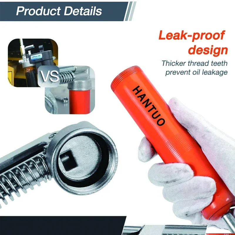 Grease Gun 3000 PSI Pistol Grip 3 oz Load 18Inch Spring Flex Hose 2Grease Couplers 2Extension Rigid Pipes and 1Sharp Type Nozzle