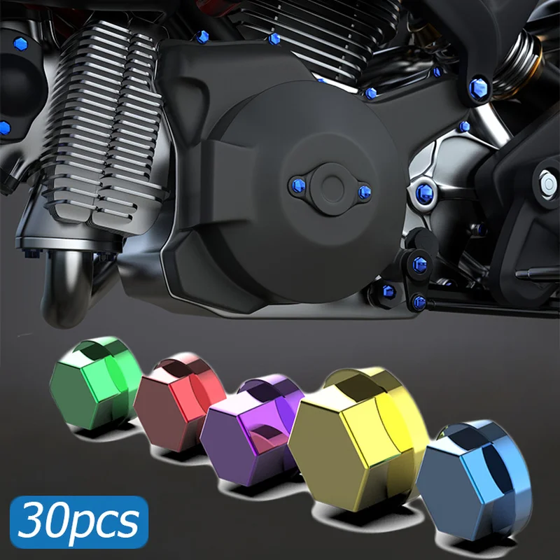

30PCS Mixed Motorcycle Metal Screw Cap Decoration Motor Modification Styling Colorful Screw Nuts Cover Parts Accessories
