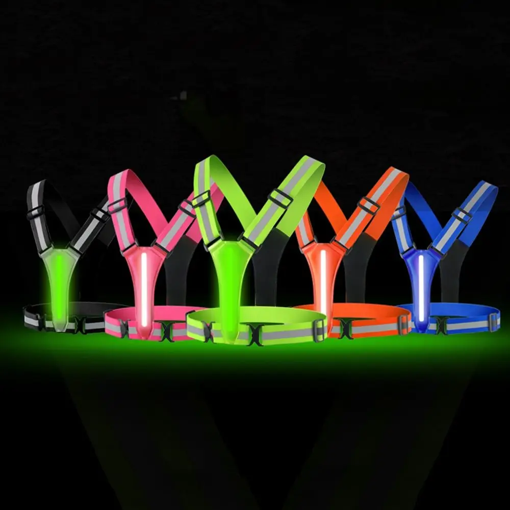 USB 충전식 LED 반사 조끼 고시인성 조절 가능 허리/어깨 야간 러닝 라이트업 조끼 반사 스트랩