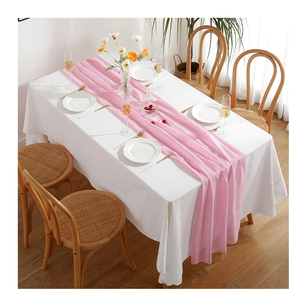 

Wholesale simple wedding blush table runners wedding banquet chiffon table runner