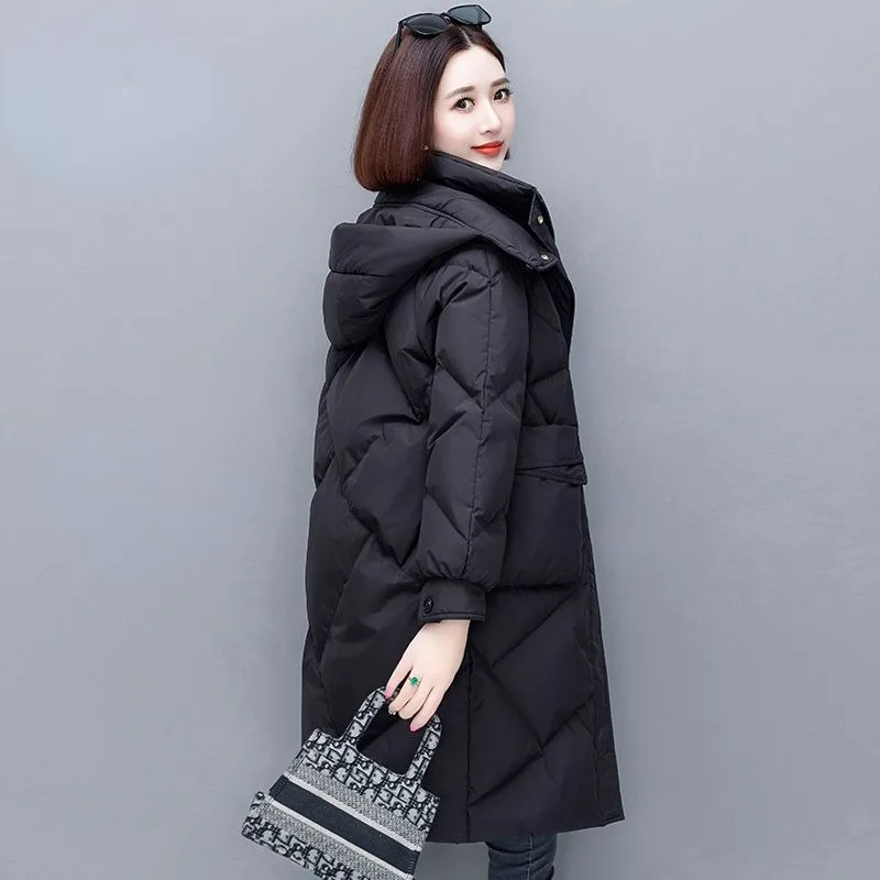 2023 New Women Down Jacket Winter Coat Female Keep Warm Thick Parkas Loose Mid Length Version Outwear Fashion Hooded Overcoat