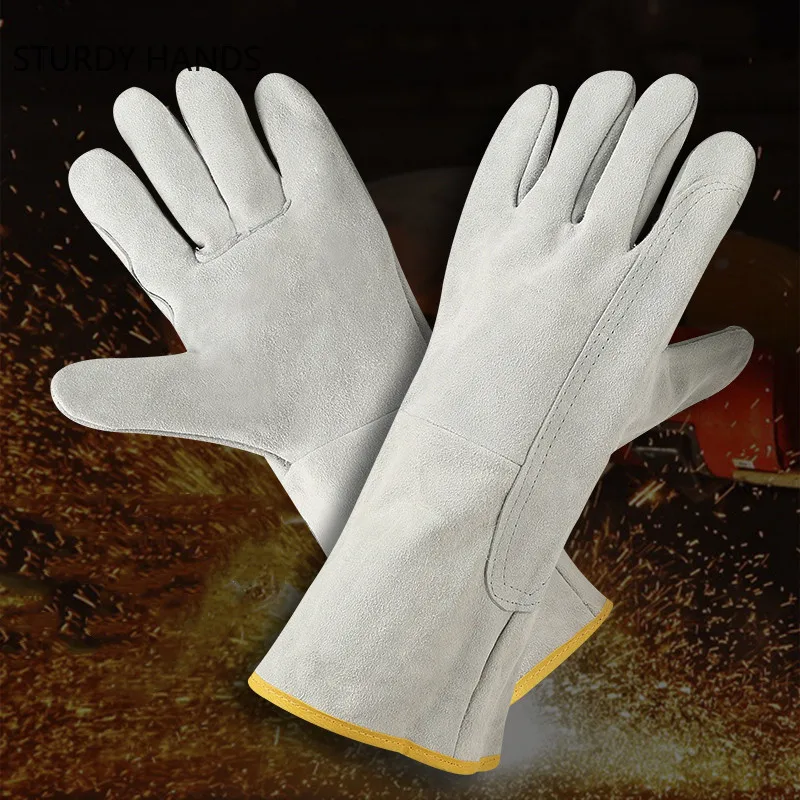 One Pair Fireproof Durable Cow Leather Welder Gloves Anti-Heat Work Safety Gloves for Welding Metal - Image 2