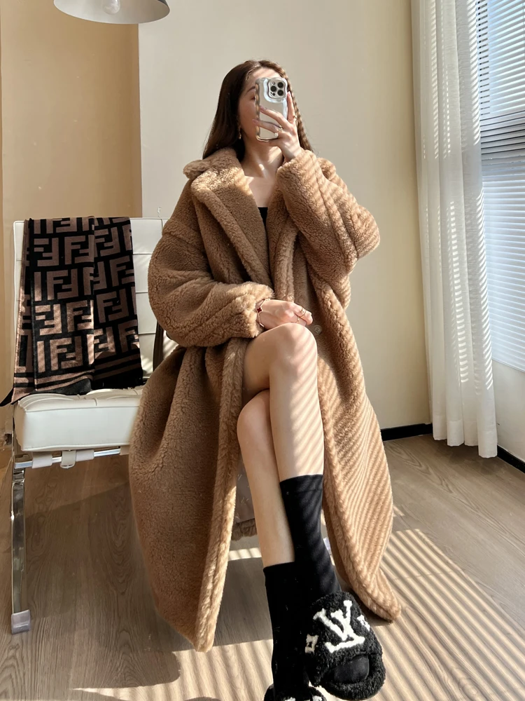 Winter teddy bear fur coat women's alpaca high-end fur profile mid