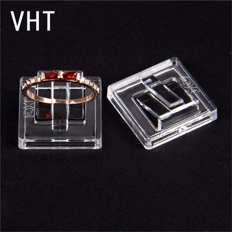 Wholesale Mini White Clear Plastic Round Square Ring Display Jewelry Tray Ring Acrylic Showcase Free Shipping