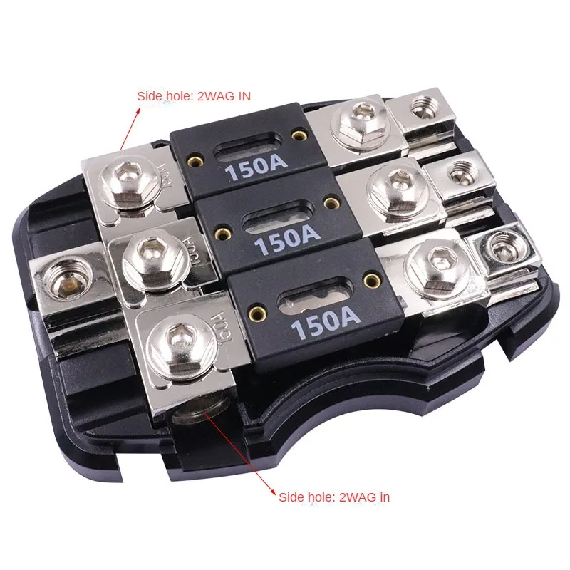 Car Fuses Kit Car Audio Fuse Holder Car Audio Modification Power Distribution Fuses Box Power Splitting 0 Ga In 4 Ga Out 3x150A Power Distribution Block Fuse Box