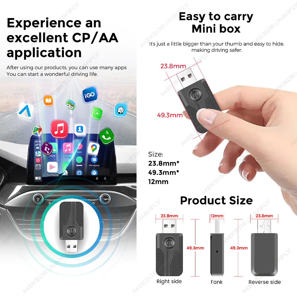 2024 미니 카플레이 안드로이드 자동 무선 어댑터, 스마트 USB 동글 플러그 앤 플레이, 볼보 벤츠 Mg 기아 체리 VW 오펠용, 신제품