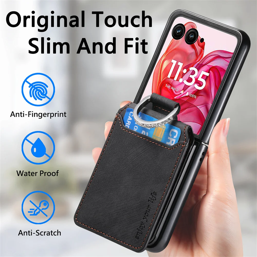 Retro Leather Wallet Phone Case with Card Holder and Ring Bracket