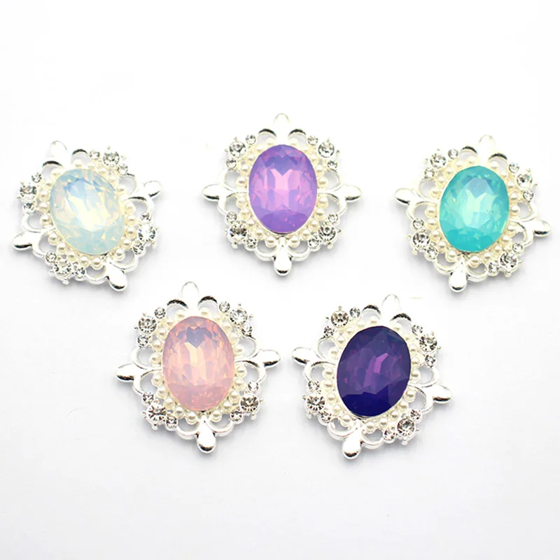 타원형 합금 진주 라인석 버튼, DIY 수제 의류, 웨딩 장식 액세서리, 패션 10 개/배치, 30*33mm