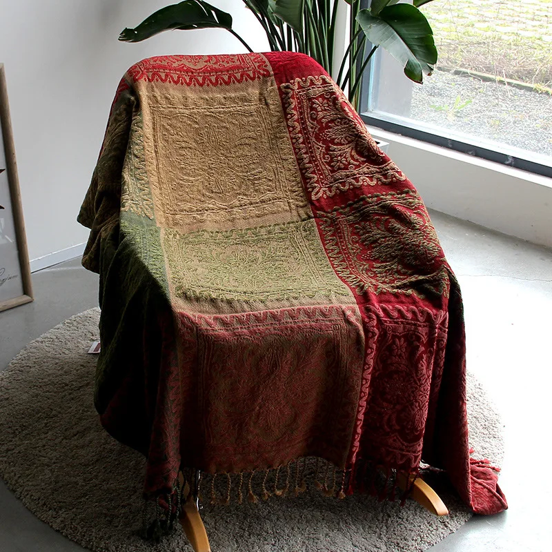 Thread Blanket with Tassel Solid Retro Nordic for Bed Sofa Air Conditioning Blanket Travel Breathable Chic Knit Throw Blanket 3
