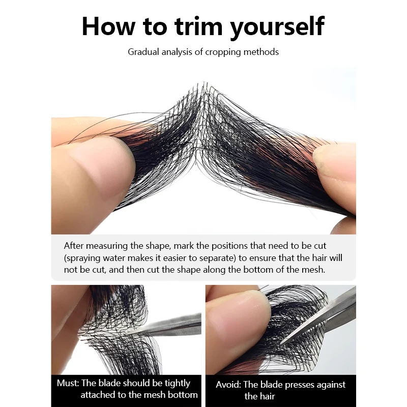 Human Hair Bangs Real Human Hair Forehead Patch Hairpiece Sideburns Toupee Men's Hairline Sideburn Patch
