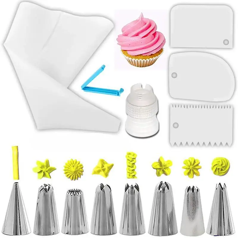 14-piece Set of Piping Spouts Cake Decoration Piping Spouts Piping Bags Cream Scraper 4 Colors Available