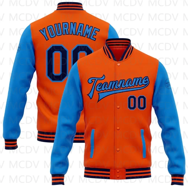 Custom Orange Green-Or Bomber Full-Snap Varsity Letterman Two Tone Jacket