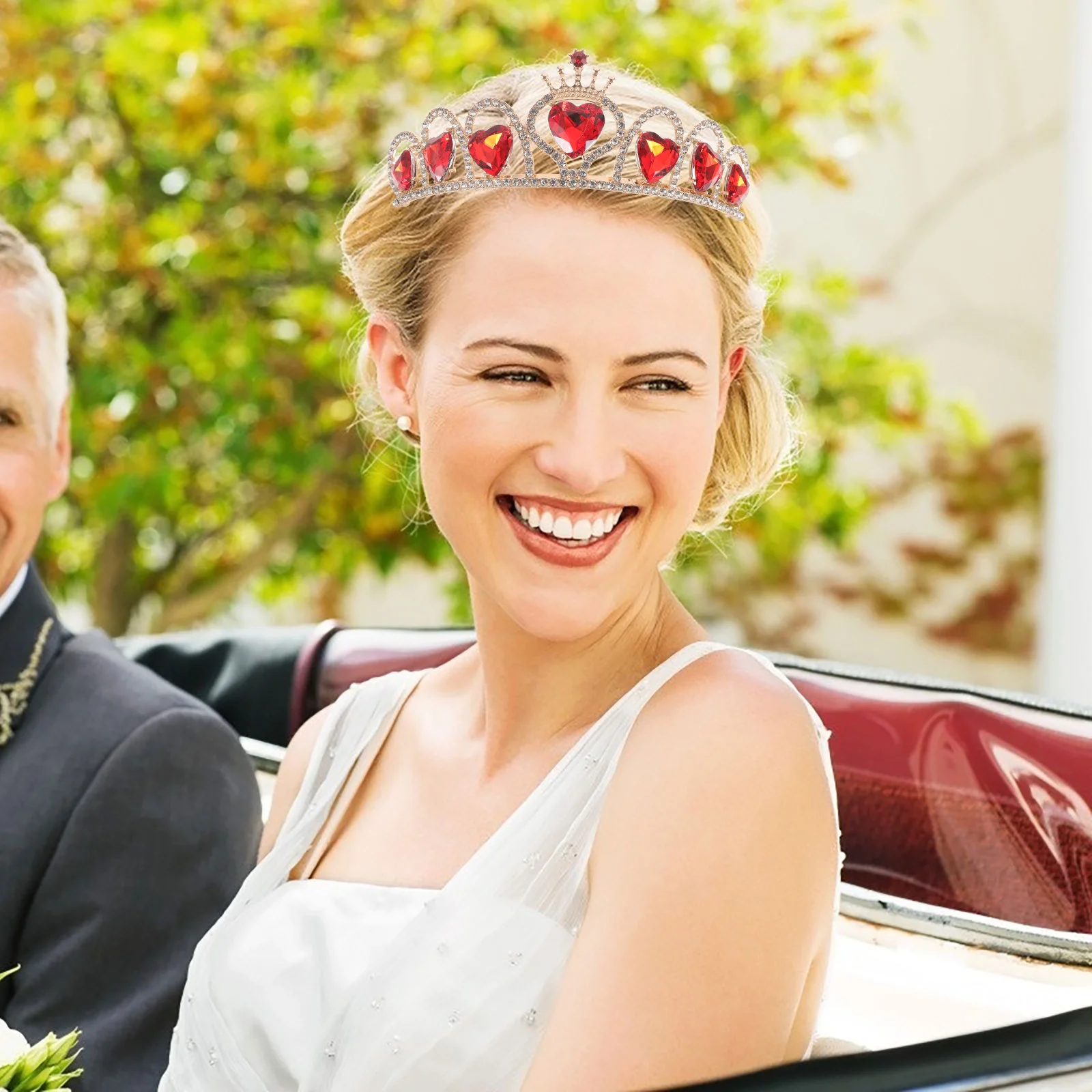 Love Crown Headband Bridal Headdress Heart Shape Crystal Wedding Red Hair Accessories Acrylic 2
