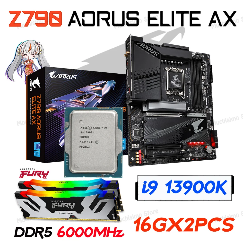 

Gigabyte Z790 AORUS ELITE AX WIFI DDR5 Intel Z790 Motherboard lga1700 i9 13900K CPU With Kingston ddr5 memory 32gb ram ATX New