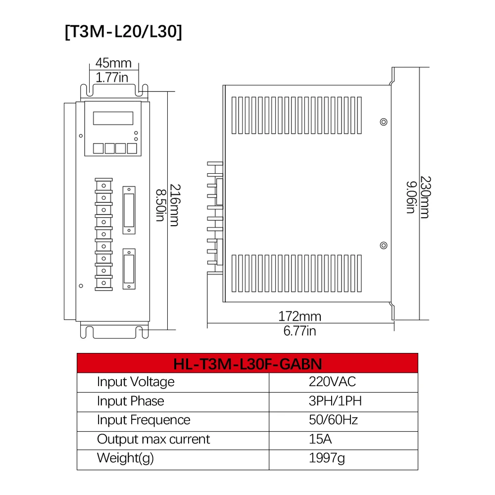 새로운 T3G-L30F 220V 50/60Hz AC 3PH/1PH 서보 모터 드라이버 15A 출력 CNC 라우터 선반 110 130 서보 엔진