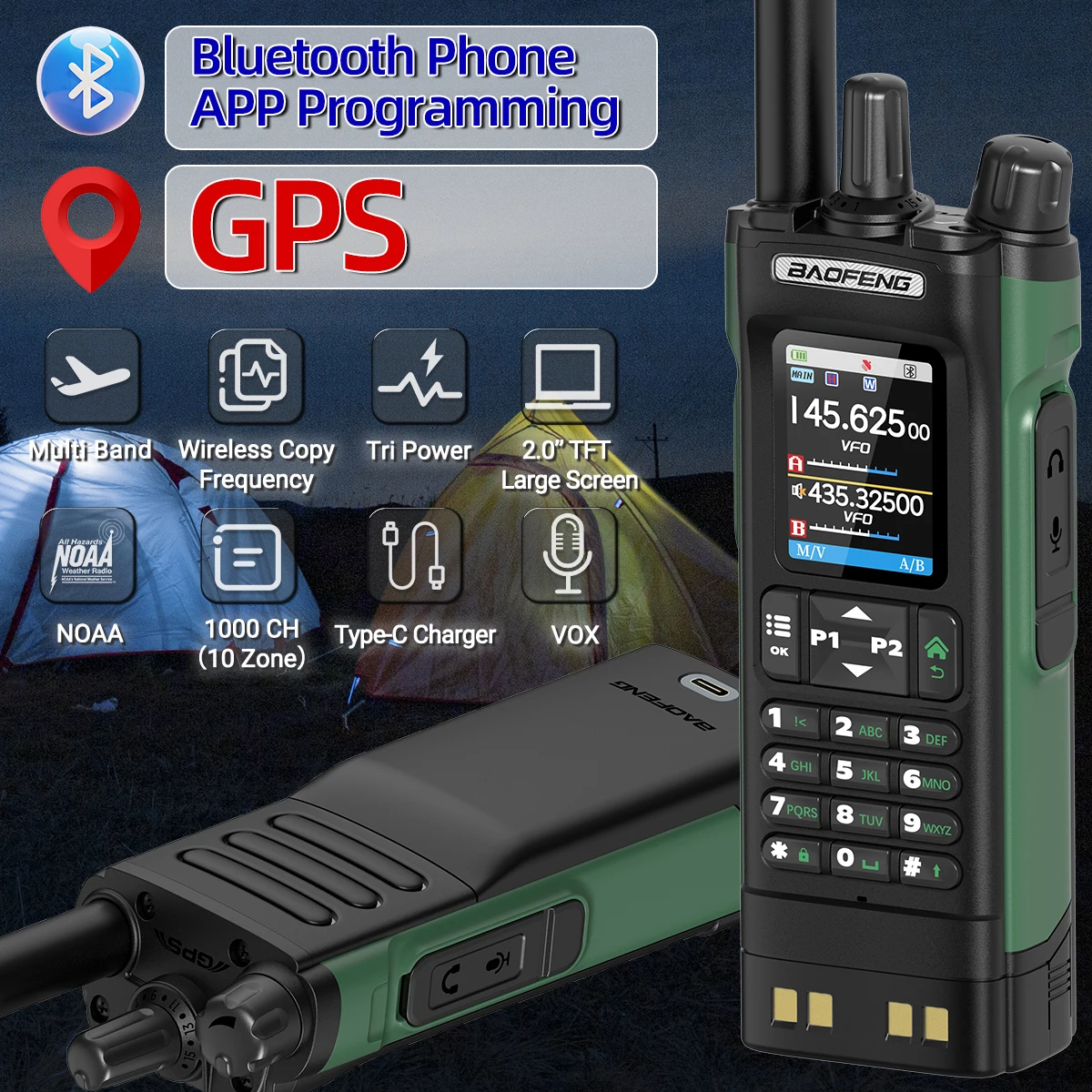 BAOFENG UV-32 GPS Walkie Talkie 10W Multi Band Bluetooth Programming Wireless Copy Frequency NOAA Long Range Ham Two Way Radio 3