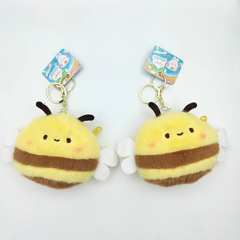 Cartoon Bee Coin Purse Soft Plush Zipper Small Wallet Girls Kawaii Data Cables Earphones Bag Key Pouch