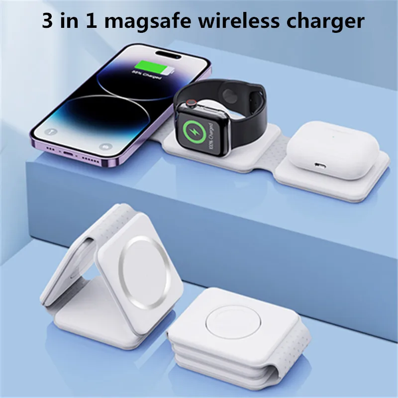 Caricabatterie Wireless Magnetico Da 15W 3 In 1 Pieghevole Mini Magsafe Wireless Charger Pad Stazione Di Ricarica Rapida Per Iphone Iwatch Airpods