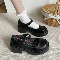 Platform Heels Mary Jane Shoes Simple Lolita Black Platform Heeled Shoes Student College Sweet Medium Heel Women Single Shoes 1