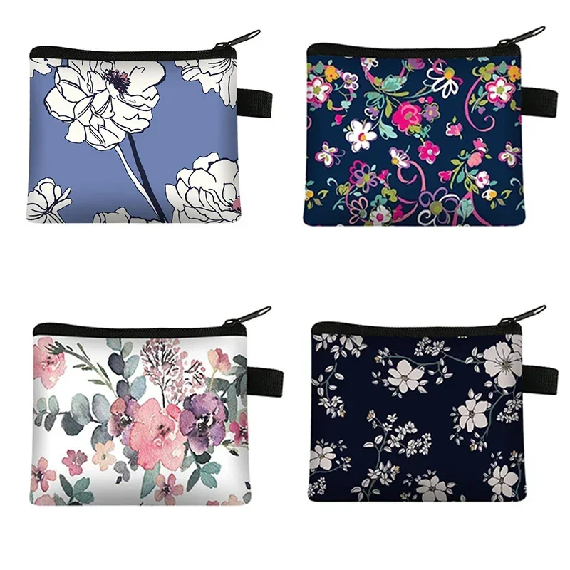 Coin Purse Floral Print Card Holder Women Zipper Small Wallet Clutch Money Bag Business Credit Card Pouch