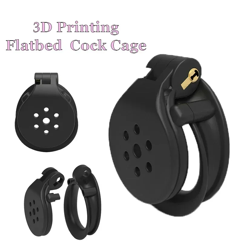 New Male ABS Flat Chastity Cage Lockable Anti-escape Anti-cheating Chastity Strap-on Sex Urethra Toy Male Adult Products18+