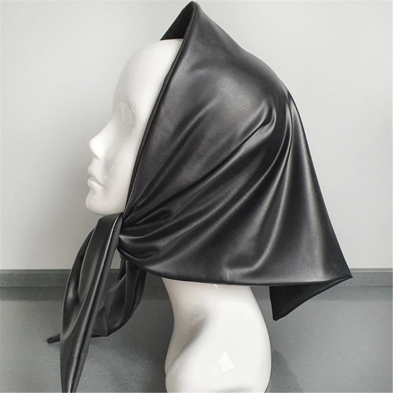 Y1UB Womens Winter Scarf Warm Scarf Half Shawls Scarves Faux Leather Head Wrap Bandana Head Cover 4