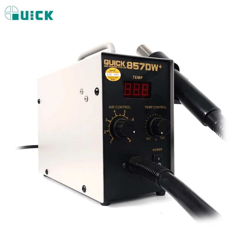 QUICK 857DW+ Bga Rework Station 580W Hot Air Gun Station with Heater SMD Rework Soldering