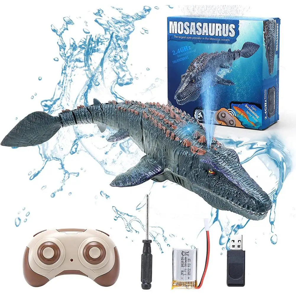 

Remote Control Dinosaur For Kids Mosasaurus Diving Toys Rc Boat With Light Spray Water For Swimming Pool Lake Bathroom Bath Toys