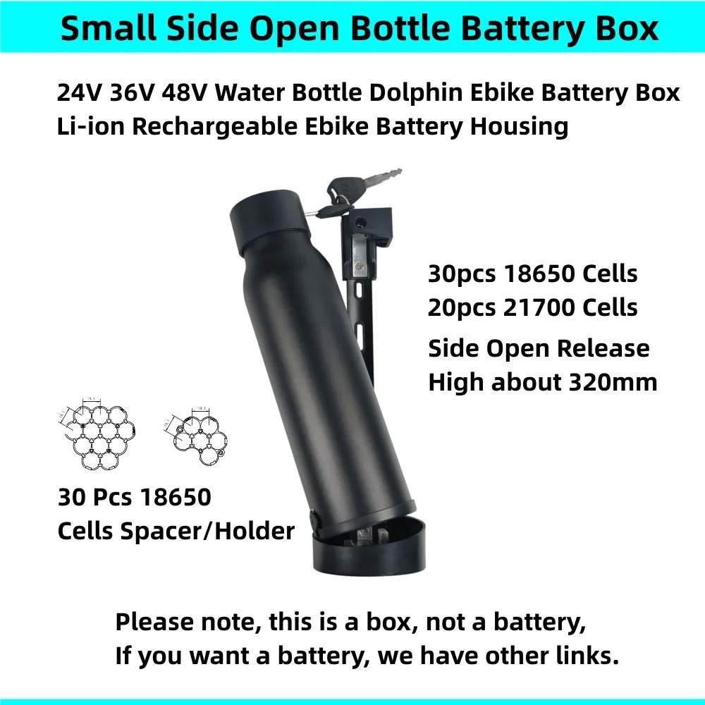 30 Pz 18650 Celle 20 Pz 21700 Celle Nuovo Piccolo Delfino Bottiglia D'Acqua Ebike Battery Box 24V 36V 48V Side Open Bottle Battery Case