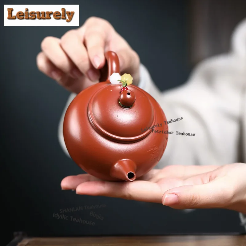 250ml Exquisite Yixing Purple Clay Teapots Master Handmade Peony Pot Raw Ore Zhu Mud Tea Maker Kettle With Strainer Zisha Teaset