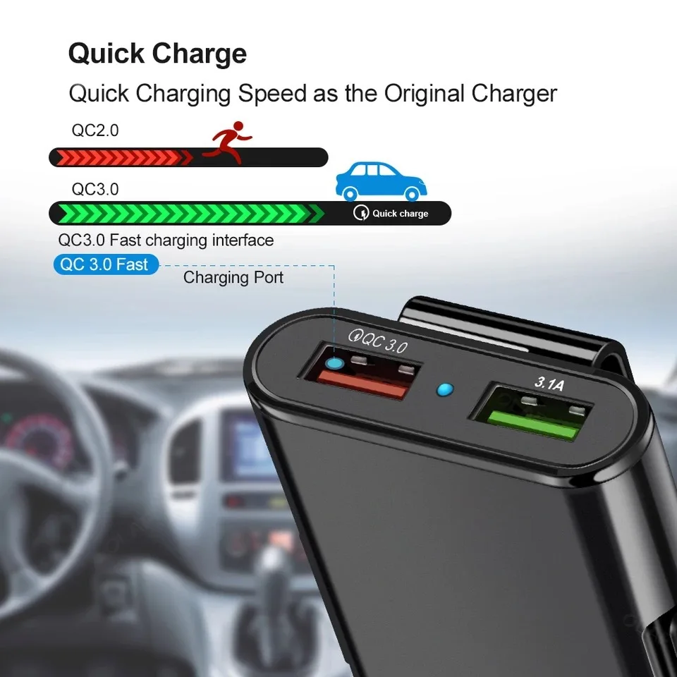 android watch charger 12A QC3. 0 Car Charger Fast Charging One Driven Four 4USB with Cable Multi Port Flash Charging Four Port Car Charging titan smart watch charger