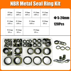 High - Pressure Hydraulic Pipe Seal Washer with Rubber Metal Shim and NBR Gasket O - ring (Washer 120PCS)