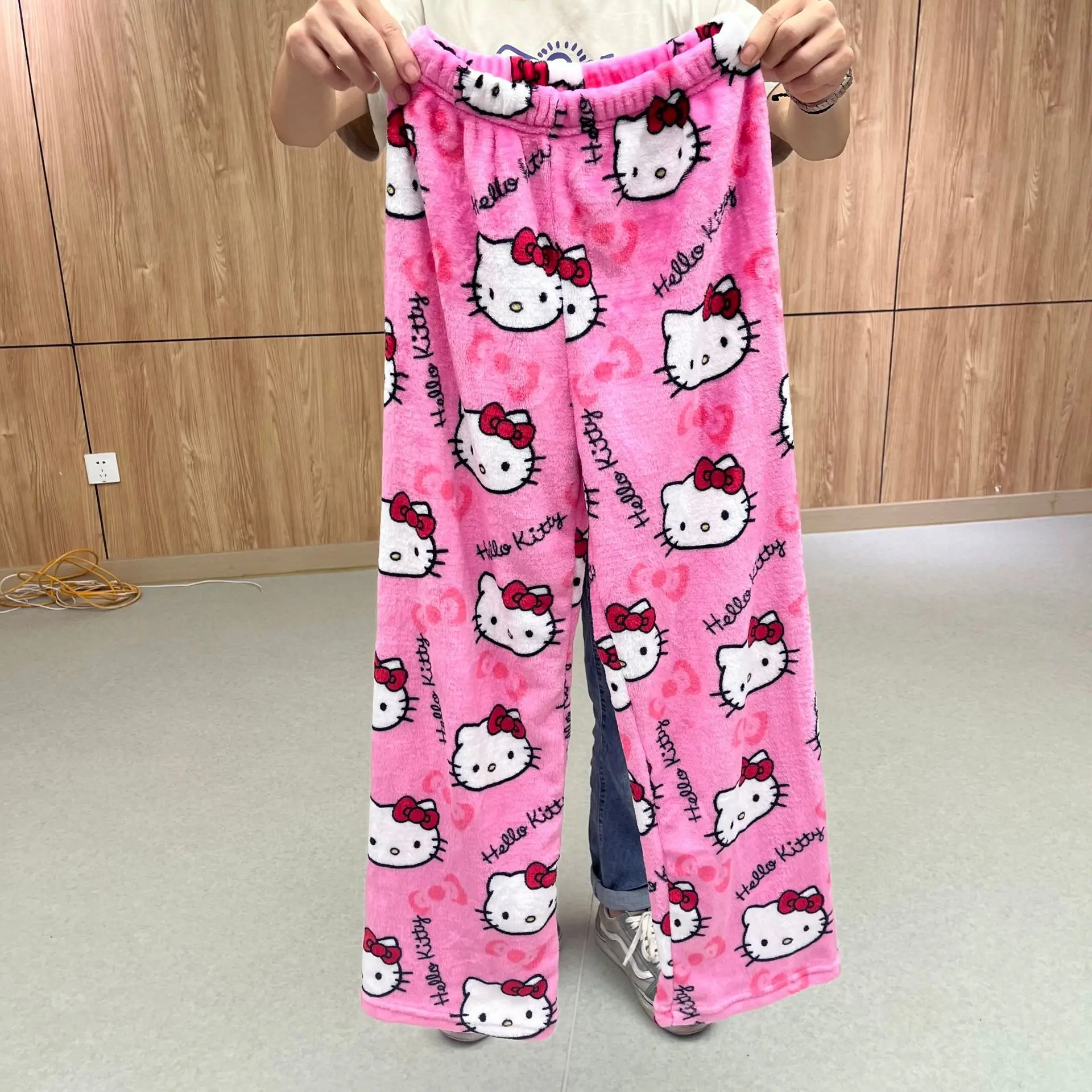 Sanrio Hello Kitty Flannel Cartoon Pajama Pants Women's Autumn/winter Coral Fleece Thickened and Fleece Warm Casual Home Pants boots flannel thickened warm snow boots coffee in brown size 37 38 39 40