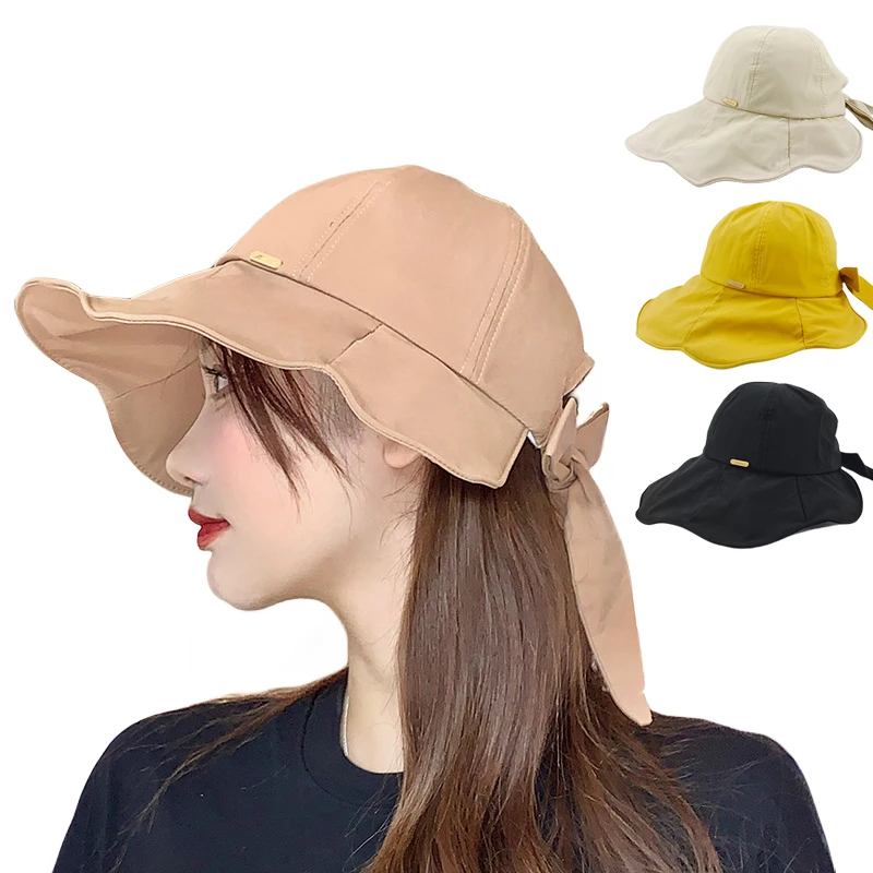 

Women Bucket Hat Summer Sunscreen Cap Female Beach Outdoor Bowknot Foldable Sun Hats