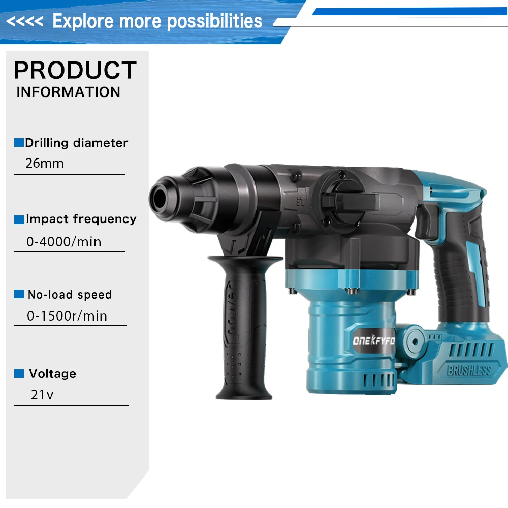 26MM Brushless Electric Heavy Duty Hammer Multifunctional Rotary Cordless Rechargeable Impact Drill for Makita 18V Battery 2