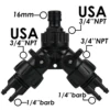 KESLA Tap Adapter Connector Drip Irrigation System 2-Way 4-Way Splitter EURO USA 3/4'' to 1/4'' Pipe for Garden Watering Hose 3