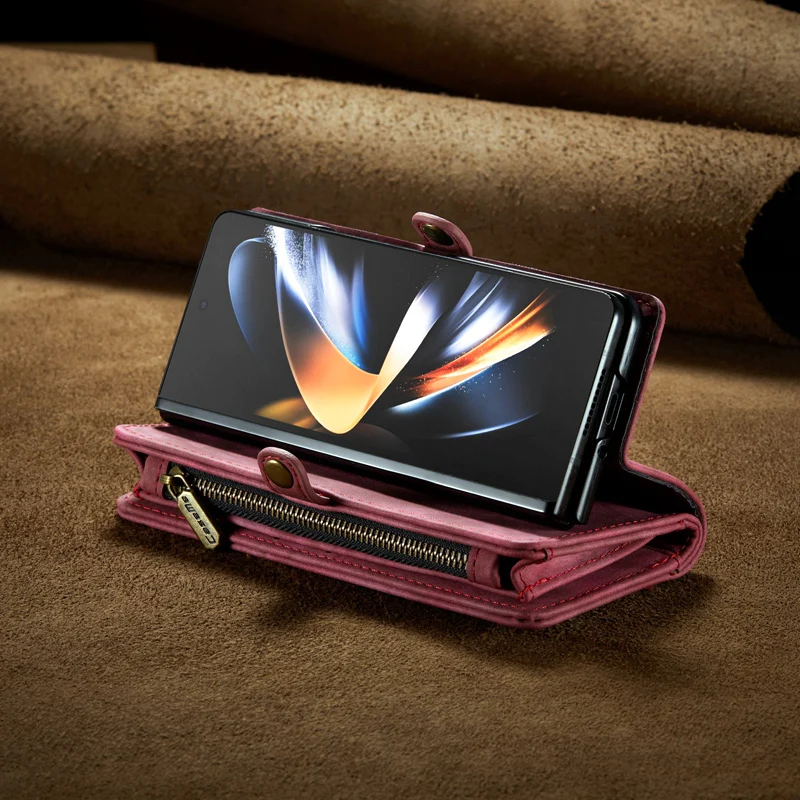 2 in 1 Detachable Magnetic Phone Case for Samsung Galaxy Z FOLD 4 Card Slots Zipper Wallet Case Support Wireless Charging