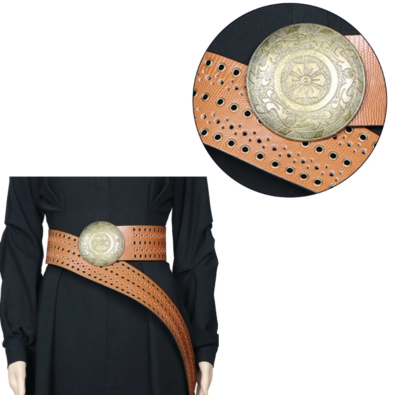 

Exaggerated Teens Relief Round Buckle Belt Eye-Catching Coat Jeans Waist Straps