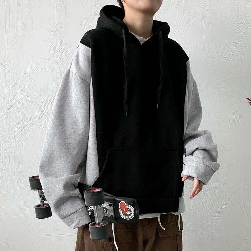 

2022 Autumn New Men's Fashion Contrast Sweater Hooded Pullover Youth Versatile Casual Tops