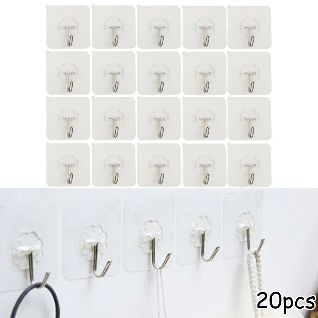 20pcs Strong Transparent Suction Cup Sucker Wall-mounted Hooks Hanger Self Adhes Hooks Seamless Wall Kitchen Bathroom Hook