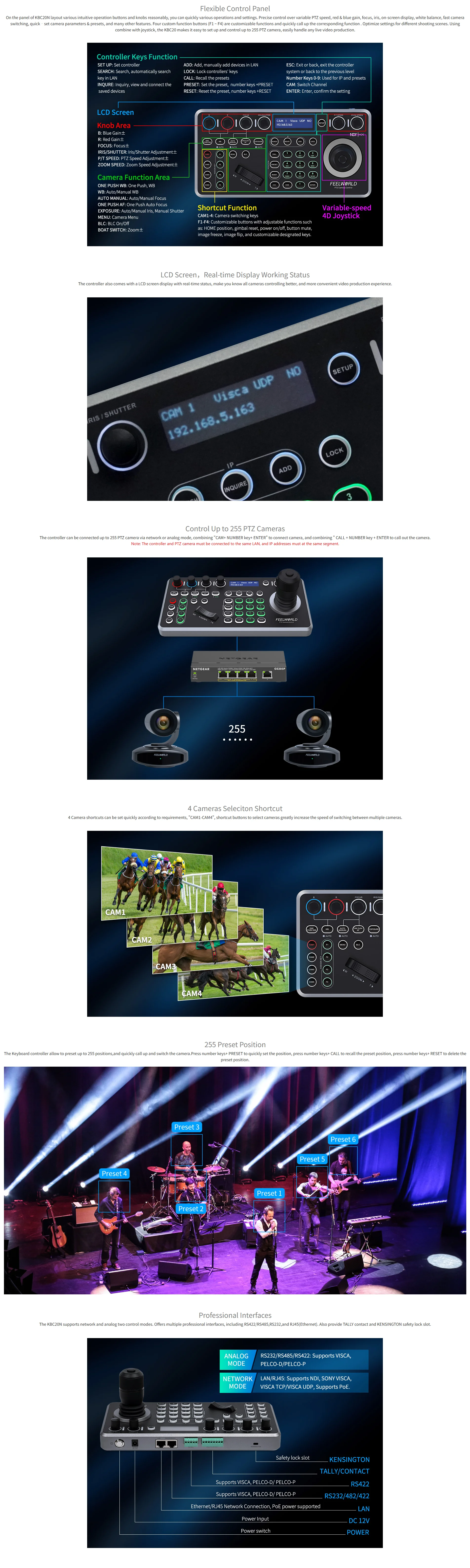 KBC20/KBC20N PTZ Camera Controller Joystick Keyboard Control Multiple Control Pr