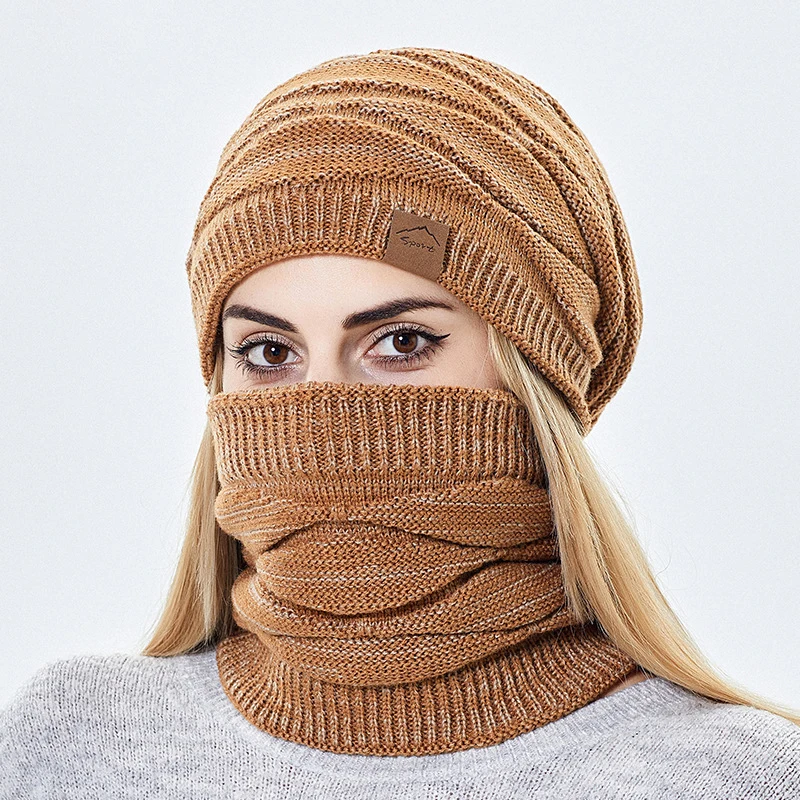 Men's Winter Keep Warm Beanie Scarf Set Women Fleece Lining Woolen Yarn Hat Knit Neck Gaiter Solid Color Unisex Design winter hat winter accessories knitted hat scarf set