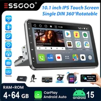 ESSGOO 10,1" Android 15 4+64G Autoradio universel 1 DIN écran 360° rotatif avec micro, CarPlay et Android Auto sans fil, GPS, RDS FM, WiFi, Bluetooth, Mirror Link, commande au volant, écran tactile, lecteur vidéo multi 1