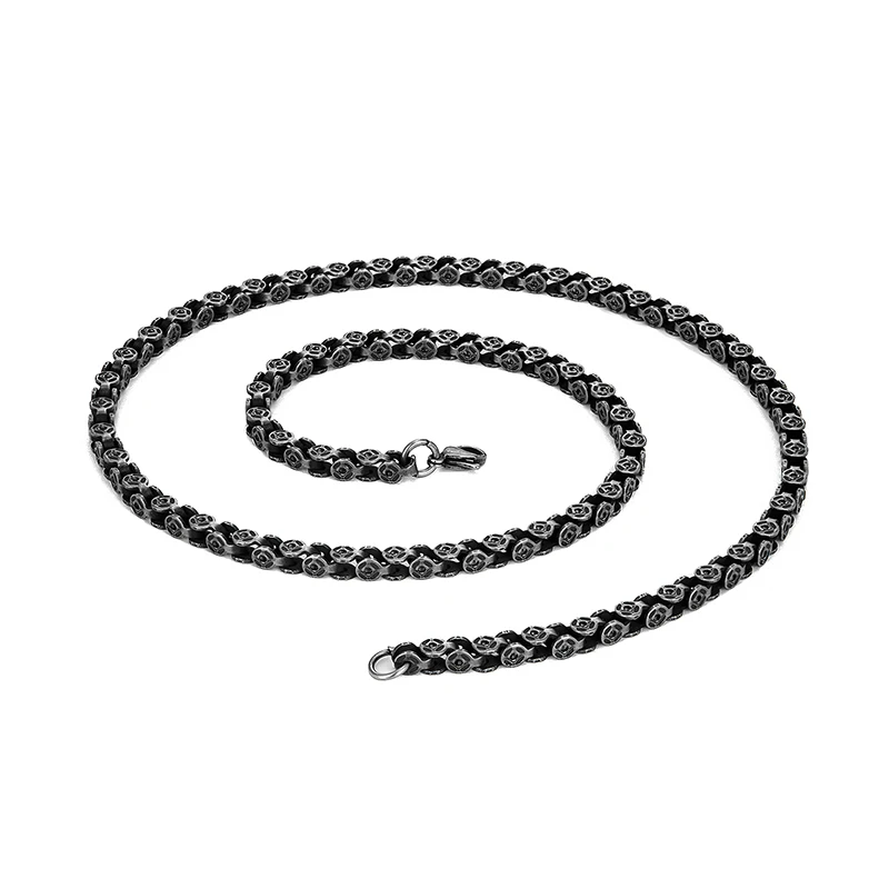 Stainless Steel Necklace 5mm Vintage Black Wide Cuban Chain Punk Long Men Hip Hop Brushed Matte Silver Male Jewelry Accessories images - 6